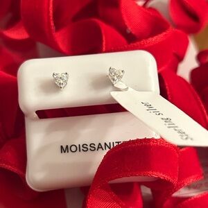 Luxury‎ Moissanite Diamond Sterling Silver Heart screwback stud Earrings